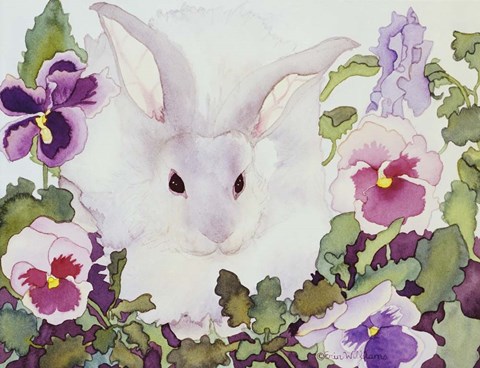 Framed Bunny with Pansies Print