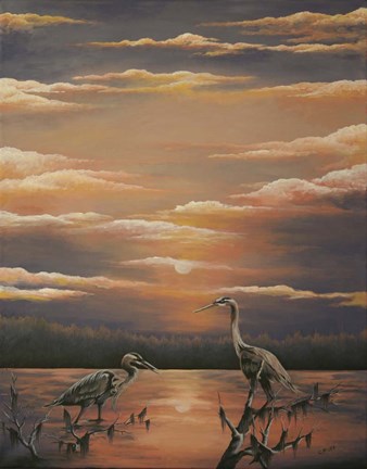 Framed Egrets at Days End Print