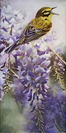 Framed Yellow Bird in Wisteria Print