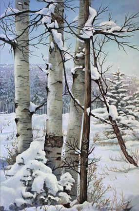 Framed Winter Snow with Aspen Print
