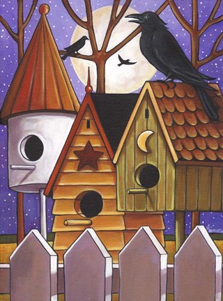 Framed Moon Crows Houses Print