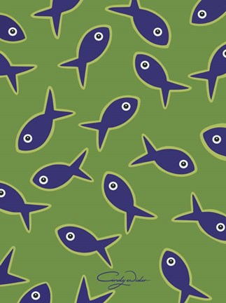 Framed Lime With Purple Fish Print