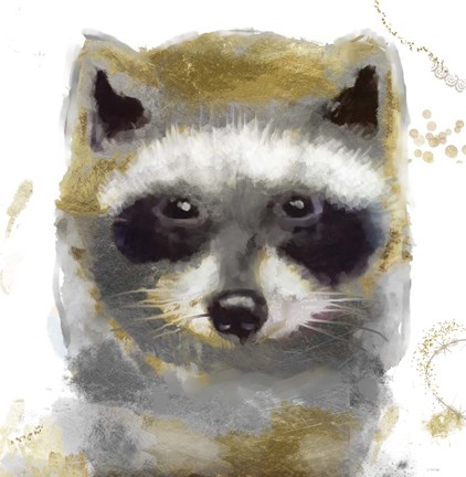 Framed Golden Forest - Raccoon Print