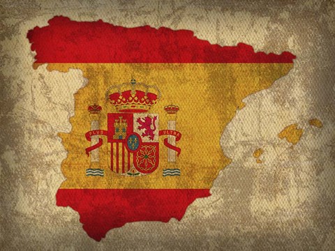 Framed Spain Country Flag Map Print