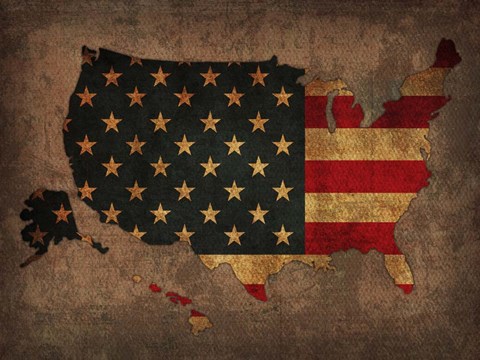 Framed USA Country Flag Map Print