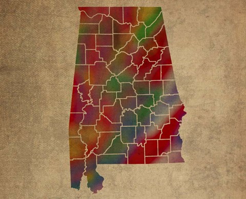 Framed AL Colorful Counties Print