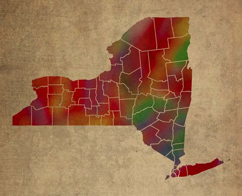 Framed NY Colorful Counties Print