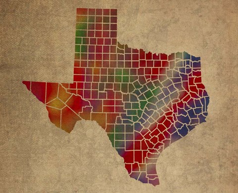 Framed TX Colorful Counties Print