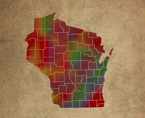 Framed WI Colorful Counties Print