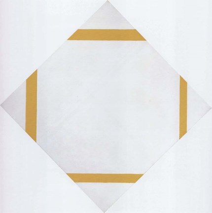 Framed Lozange Composition with Four Yellow Lines Print