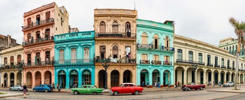Framed Cars in Front of Colorful Houses, Havana, Cuba Print