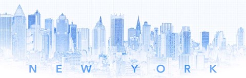 Framed New York City in Blue Print