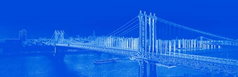 Framed Manhattan Bridge in Blue Print