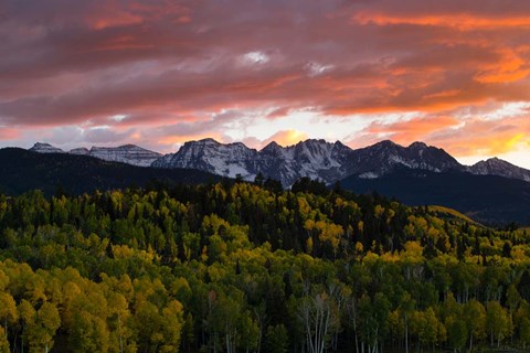 Framed Trees with Mountain Range at dusk, Aspen, Colorado Print