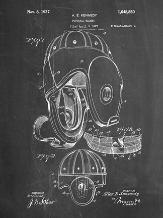 Framed Chalkboard Football Leather Helmet 1927 Patent Print