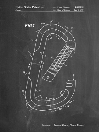 Framed Chalkboard Oval Carabiner Patent Print