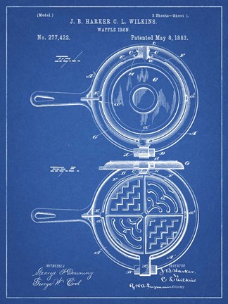 Framed Blueprint Waffle Iron Patent Print
