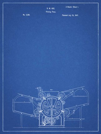 Framed Blueprint Printing Press Patent Print
