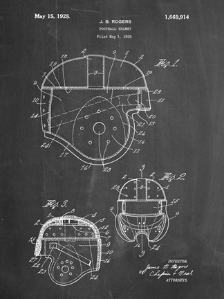 Framed Chalkboard Football Helmet 1925 Patent Print