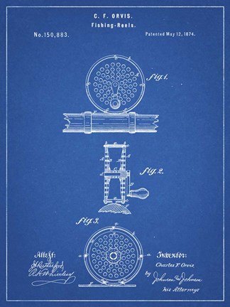 Framed Blueprint Orvis 1874 Fly Fishing Reel Patent Print