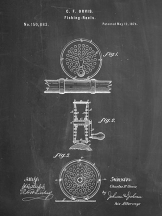 Framed Chalkboard Orvis 1874 Fly Fishing Reel Patent Print