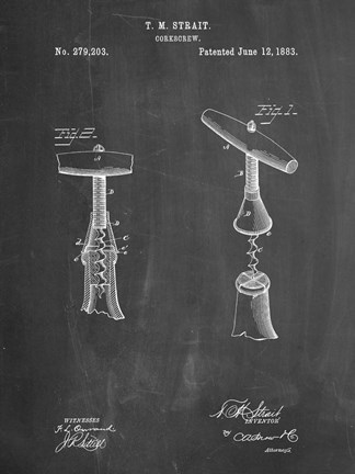 Framed Chalkboard Corkscrew 1883 Patent Print