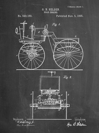 Framed Chalkboard Motor Buggy 1895 Patent Print Print