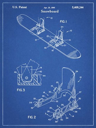Framed Blueprint Burton Baseless Binding 1995 Snowboard Patent Print