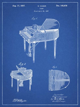 Framed Blueprint Wurlitzer Butterfly Model 235 Piano Patent Print