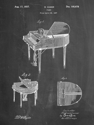 Framed Chalkboard Wurlitzer Butterfly Model 235 Piano Patent Print