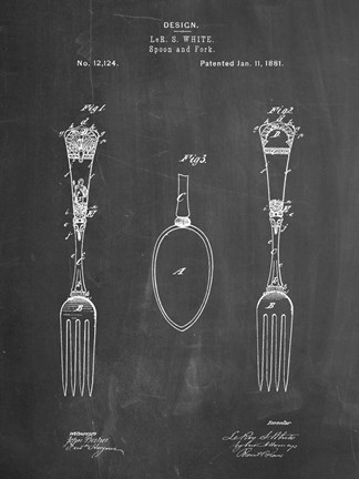 Framed Chalkboard Antique Spoon and Fork Patent Print