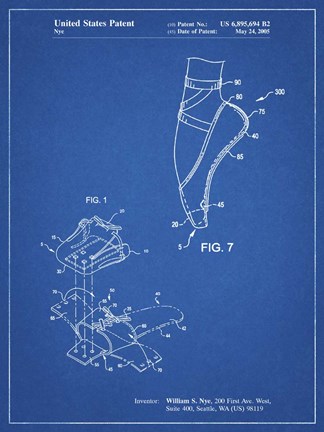 Framed Blueprint Ballet Shoe Patent Print