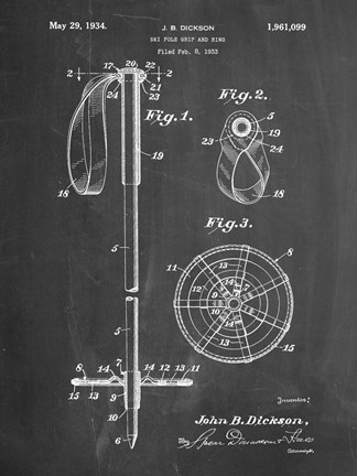 Framed Chalkboard Vintage Ski Pole Patent Print