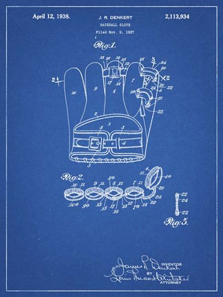 Framed Blueprint Denkert Baseball Glove Patent Print