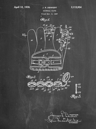 Framed Chalkboard Denkert Baseball Glove Patent Print
