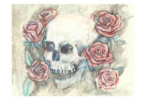 Framed Skull and Roses Print