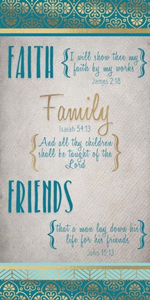 Framed Faith Family Friends Teal Gold v2 Print