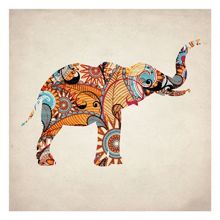 Framed Elephant Orange 3 Print