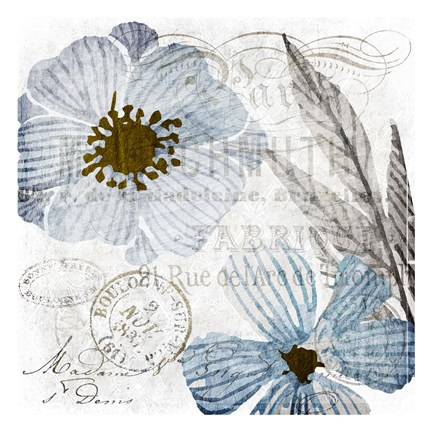 Framed Soft Floral Blue 2 Print