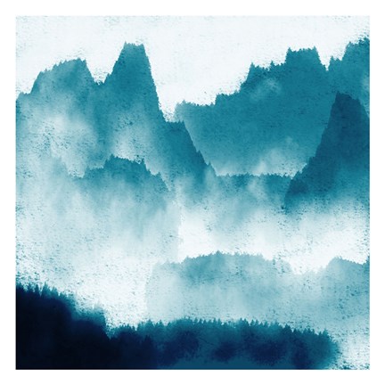 Framed Mountain Mist Teal 1 Print
