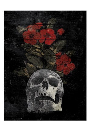 Framed Skull Red Flowers Print