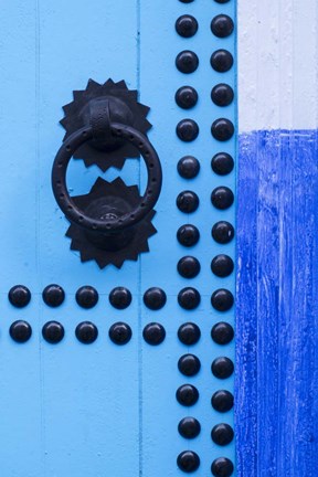 Framed Detail of Blue Door, Chefchaouen, Morocco Print