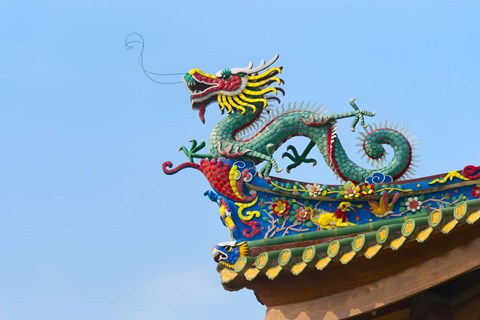 Framed Dragon Sculpture, South Putuo Temple, Xiamen, Fujian Province, China Print