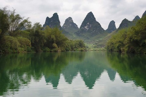 Framed Karst Hills with Longjiang River, Yizhou, Guangxi Province, China Print