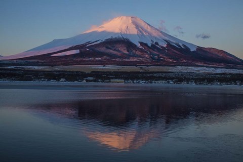 Framed Mt Fuji and Lake at sunrise, Honshu Island, Japan Print
