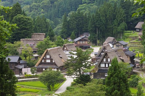 Framed Gassho-Zukuri Houses in the Mountain, Japan Print