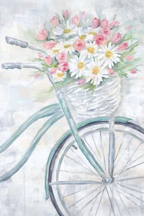 Framed Bike with Flower Basket Print