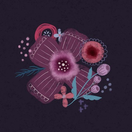 Framed Dark Purple Florals I Print