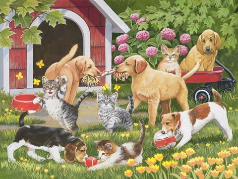 Framed Puppies and Kittens - Spring and Summer Print
