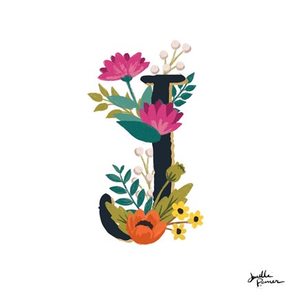 Framed Romantic Luxe Monogram J Black Print